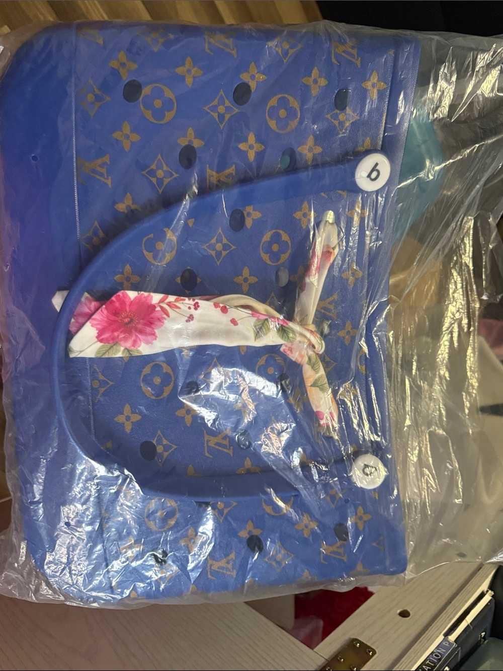 Large Blue Floral-Accent Tote Bag